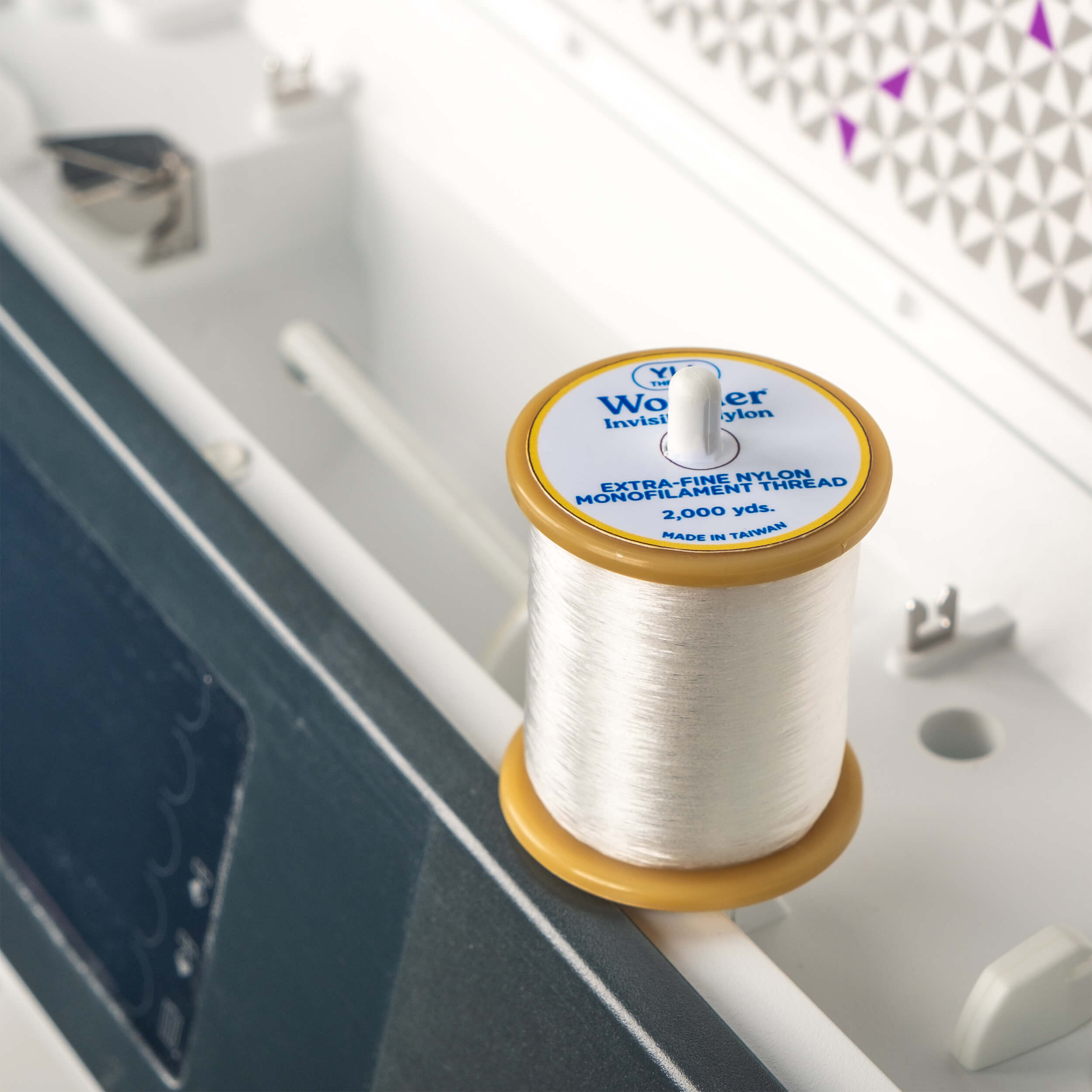 Wonder Invisible Nylon Thread spool on a sewing machine