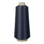 Large spool of dark blue thread on a white background