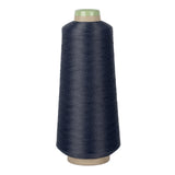 Large spool of dark blue thread on a white background