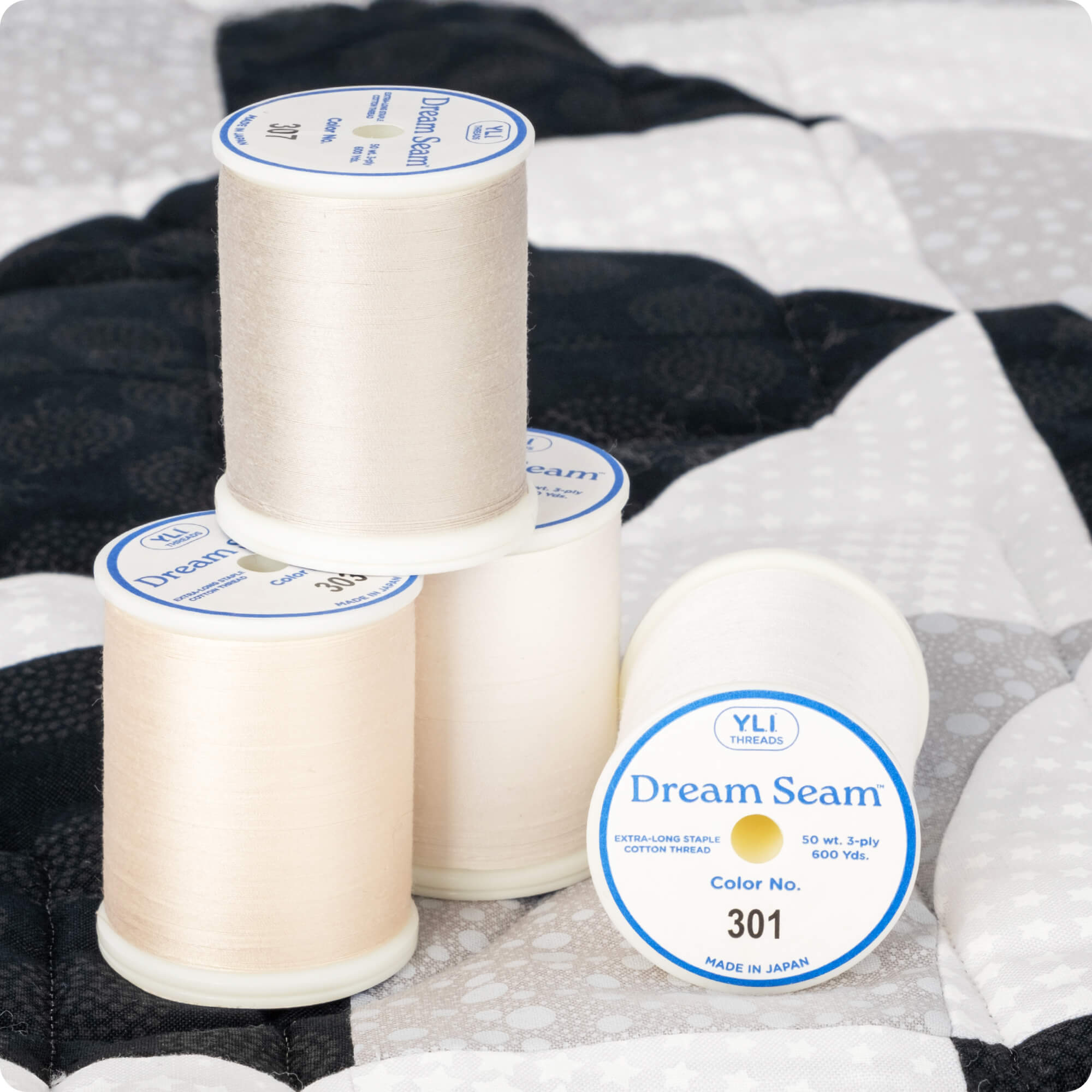 yli threads dream seam cotton threads on quilt pieced with color 301