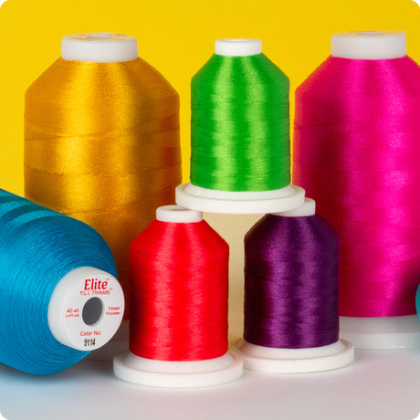 colorful cones of elite quilting and embroidery thread