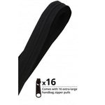 Black continuous zipper with 16 extra-large zipper pulls included