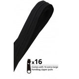 Black continuous zipper with 16 extra-large zipper pulls included
