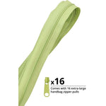 Light green chartreuse zipper by the yard with 16 matching zipper pulls included.