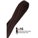 Dark brown zipper by the yard with 16 matching zipper pulls included.