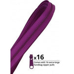 Purple zipper by the yard with 16 matching zipper pulls in Tahiti color