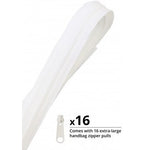 White zipper by the yard with 16 extra-large handbag zipper pulls included